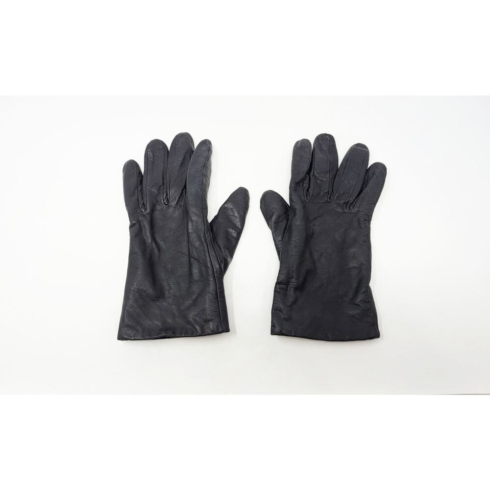 Vintage Aris Black Leather Fleece Lined Gloves Women's Size 8